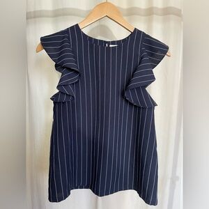 J.O.A. Pinstripe Ruffle Sleeve Top